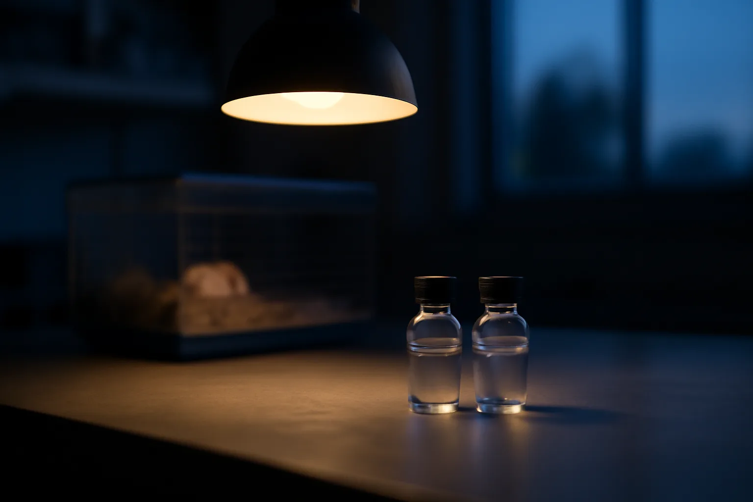 Lab bench with two unmarked vials representing epitalon vs rapamycin research comparison