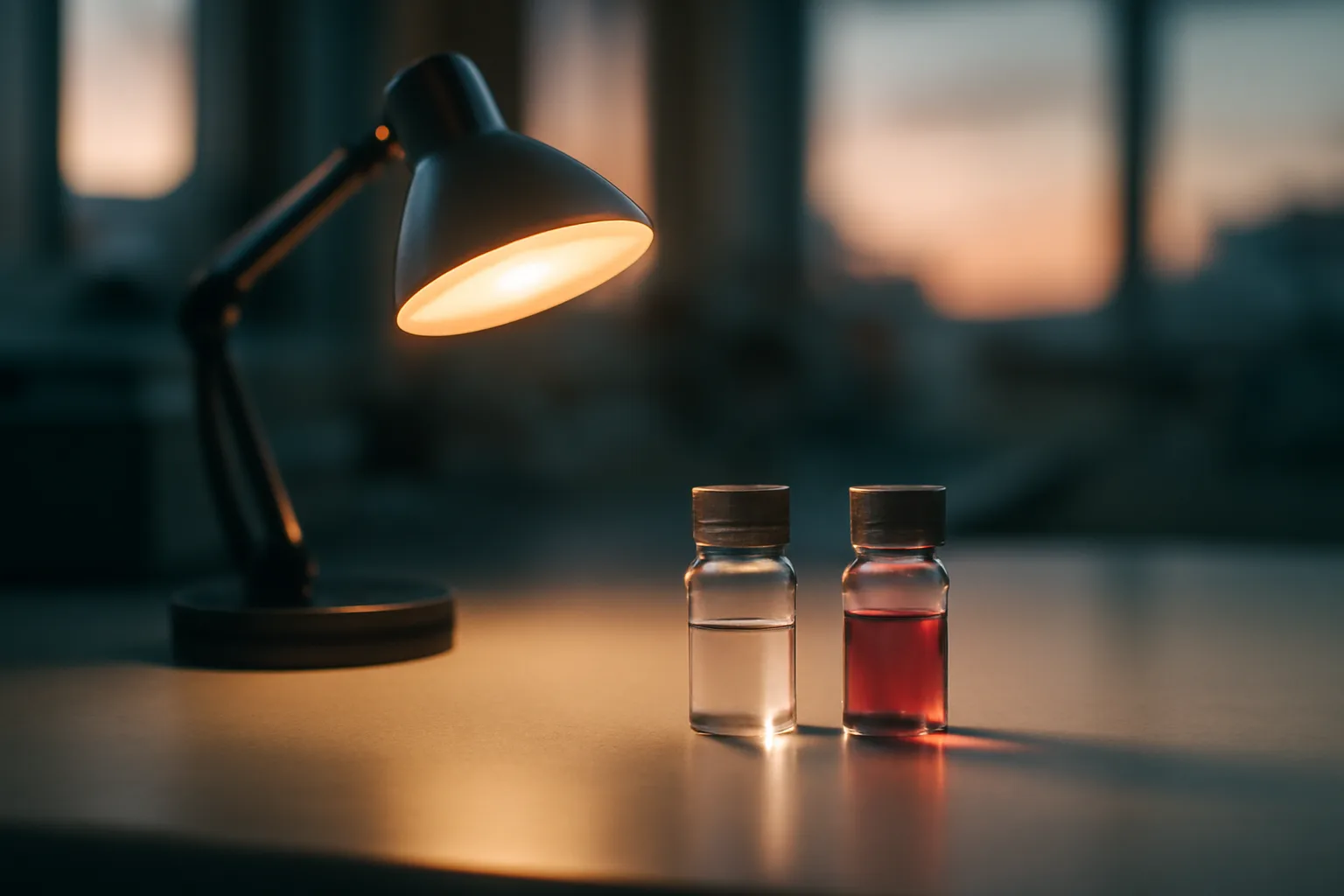 Two vials on a lab bench representing epitalon versus resveratrol comparison