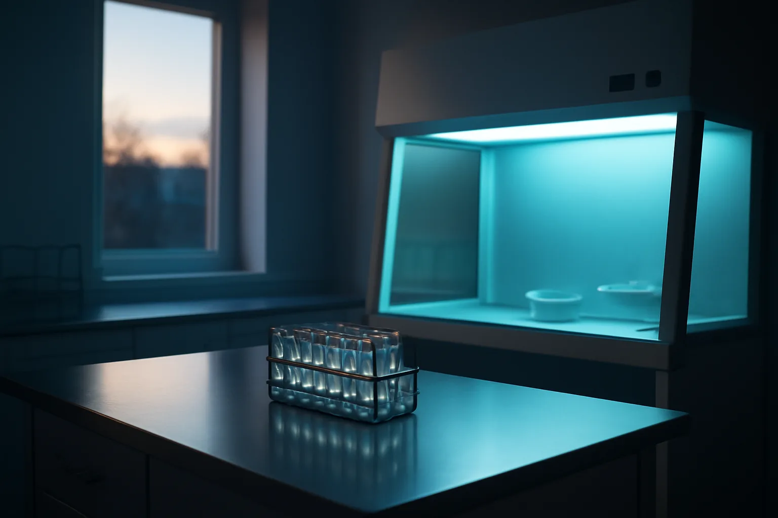 Sterile compounding pharmacy counter with glass vials, representing where to buy epitalon legally